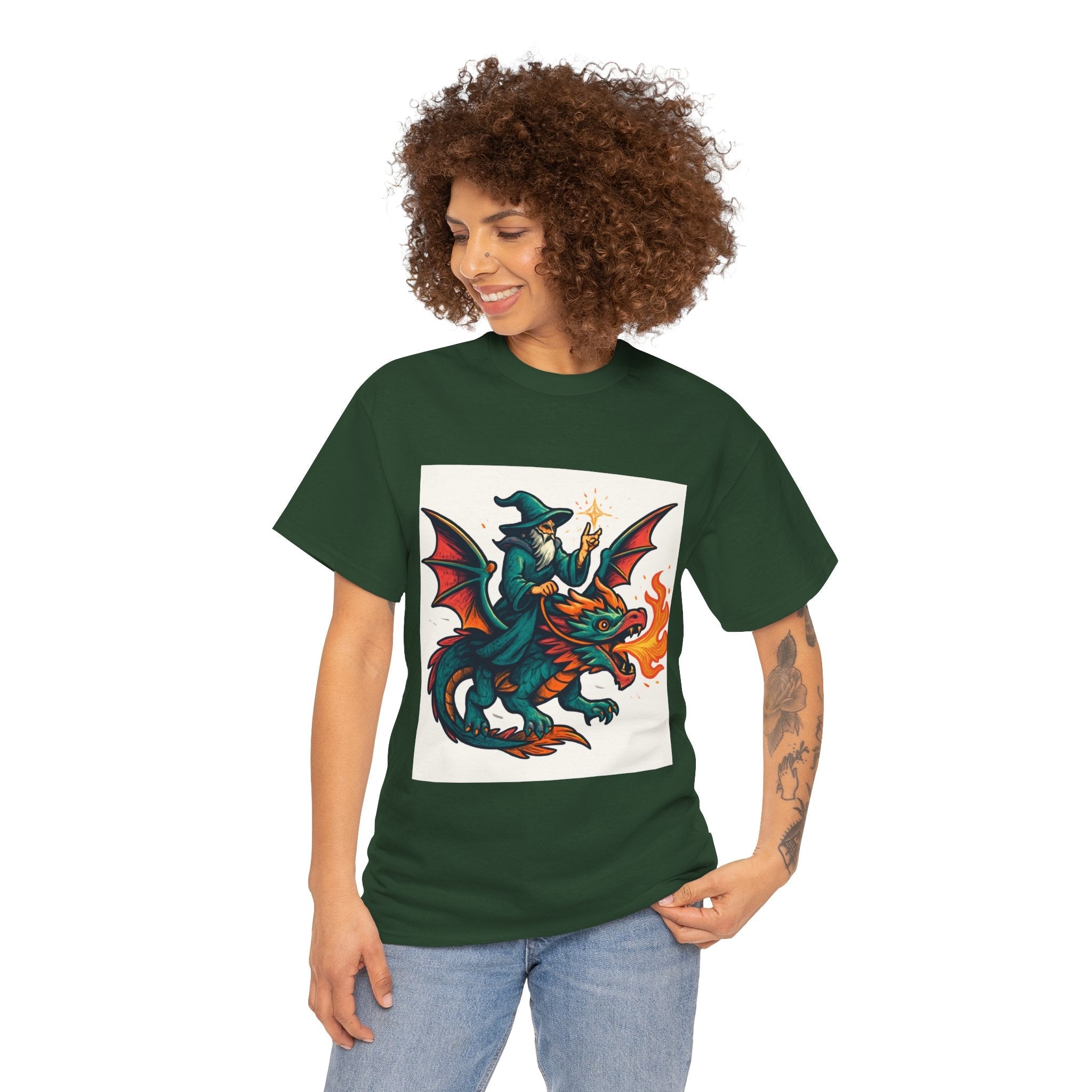 Whimsical Dragon Rider Tee | Unisex Heavy Cotton Shirt, Fantasy Apparel, Dungeons & Dragons Shirt, Unique Gift, Magical Tee - Doylestreasures