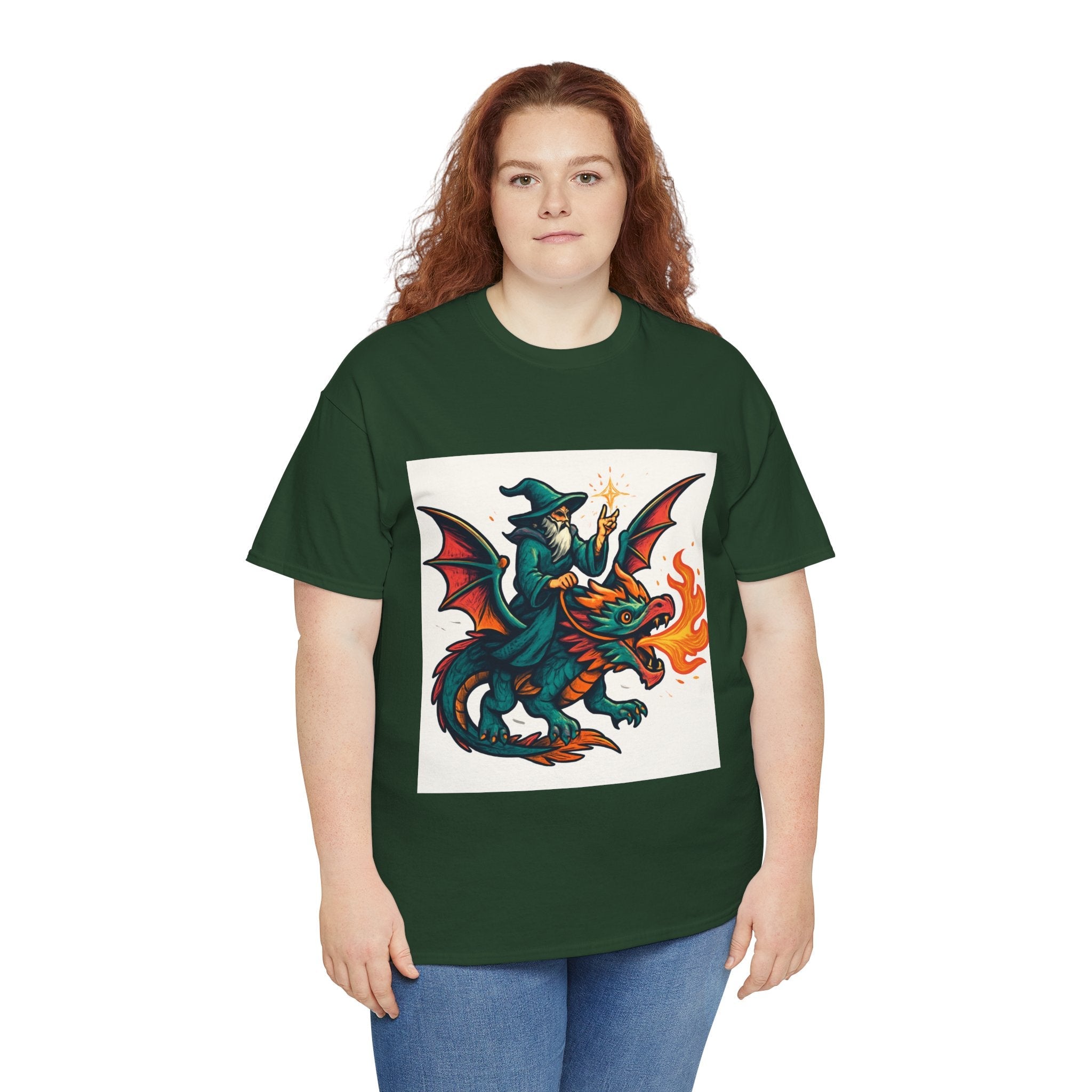 Whimsical Dragon Rider Tee | Unisex Heavy Cotton Shirt, Fantasy Apparel, Dungeons & Dragons Shirt, Unique Gift, Magical Tee - Doylestreasures