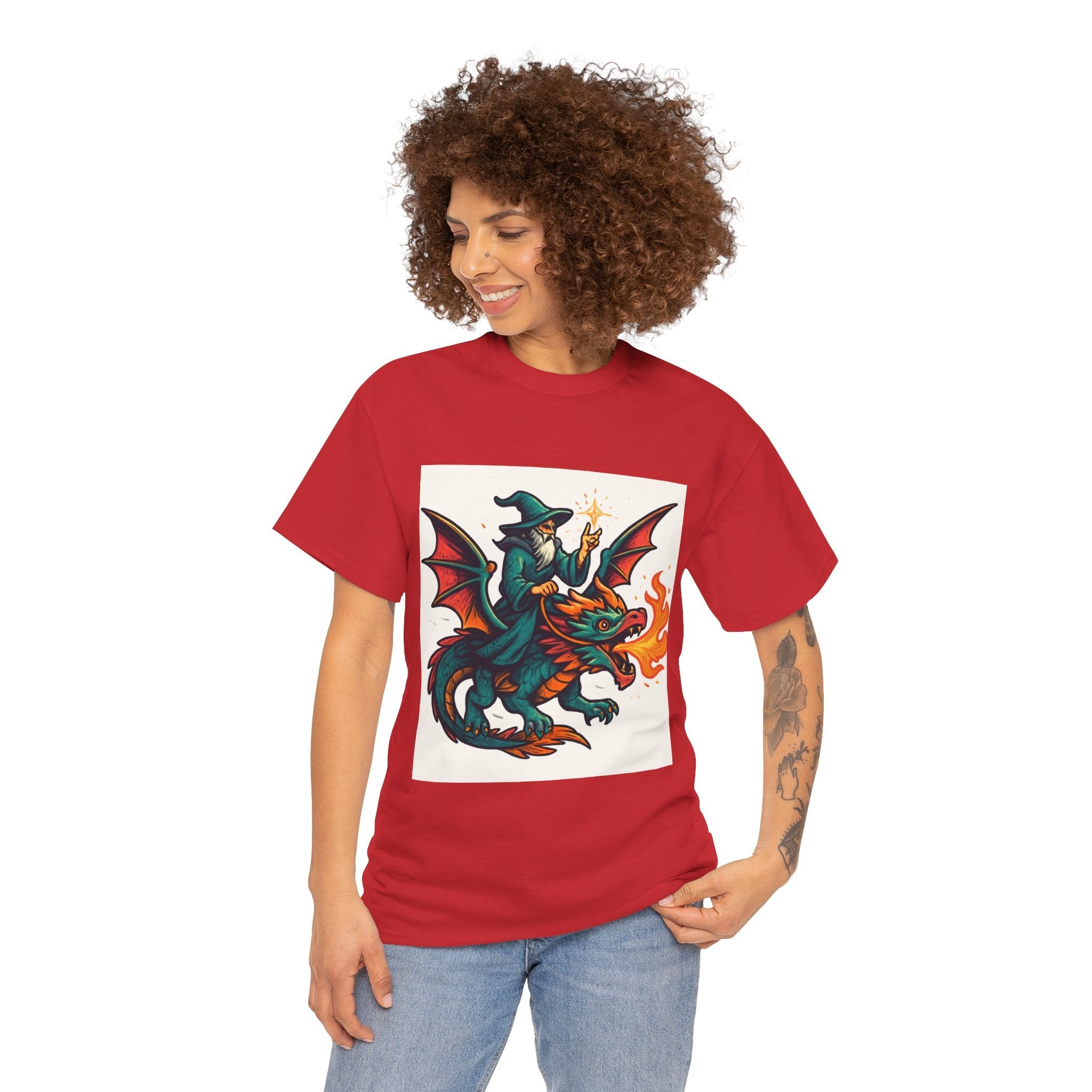 Whimsical Dragon Rider Tee | Unisex Heavy Cotton Shirt, Fantasy Apparel, Dungeons & Dragons Shirt, Unique Gift, Magical Tee - Doylestreasures