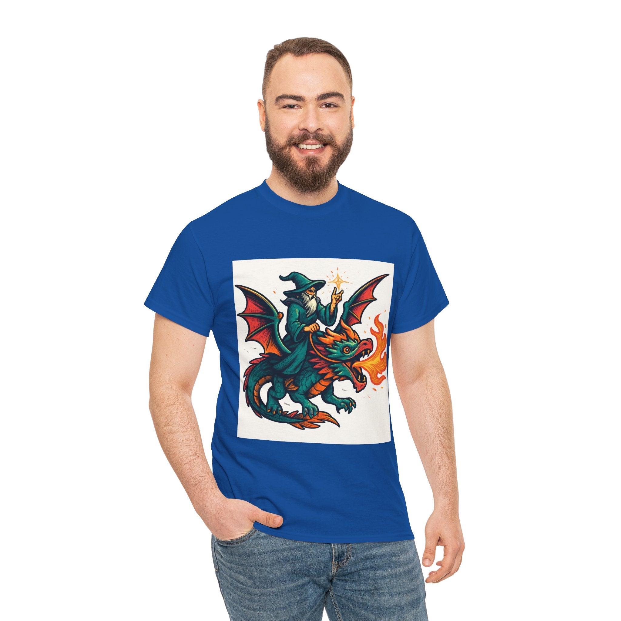 Whimsical Dragon Rider Tee | Unisex Heavy Cotton Shirt, Fantasy Apparel, Dungeons & Dragons Shirt, Unique Gift, Magical Tee - Doylestreasures