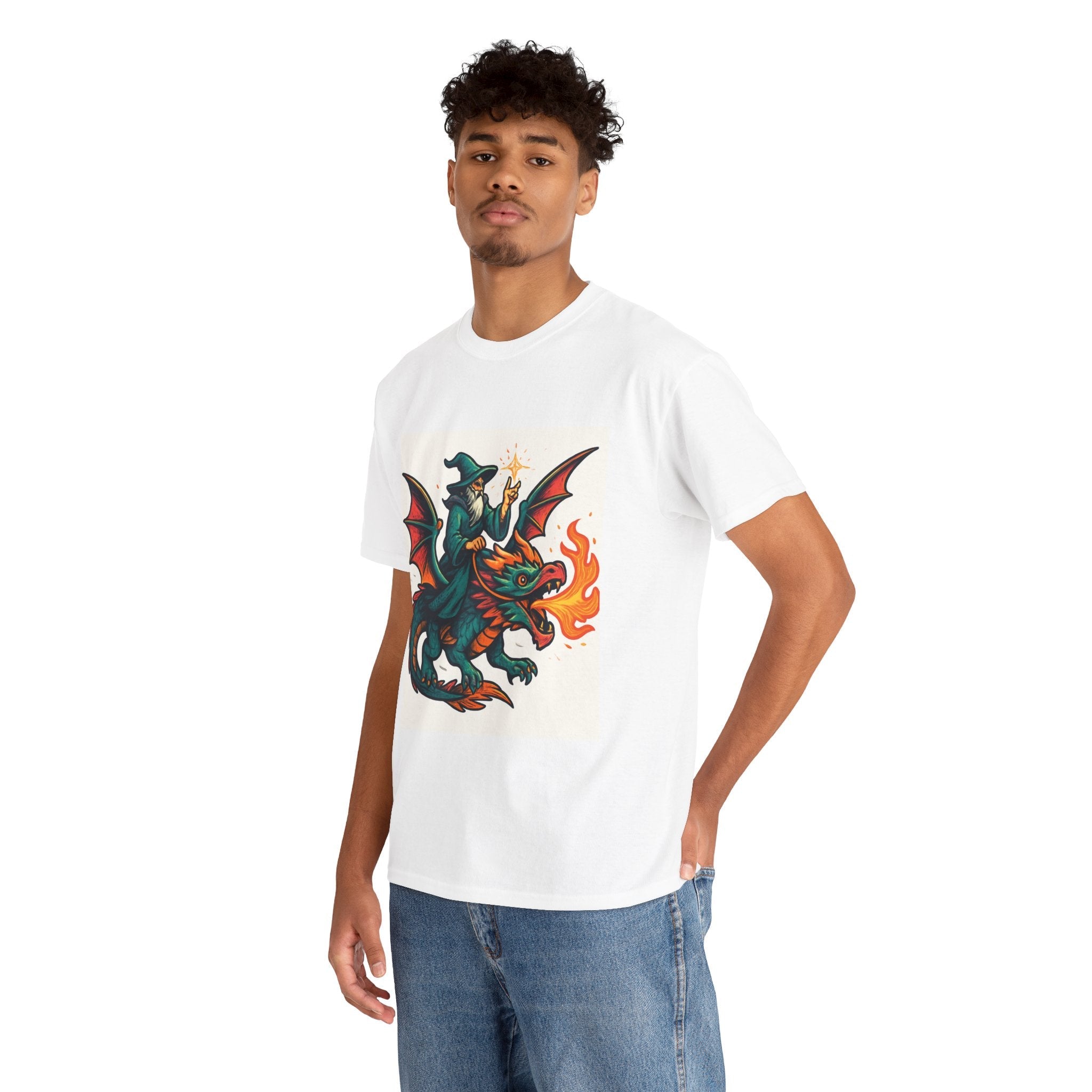 Whimsical Dragon Rider Tee | Unisex Heavy Cotton Shirt, Fantasy Apparel, Dungeons & Dragons Shirt, Unique Gift, Magical Tee - Doylestreasures