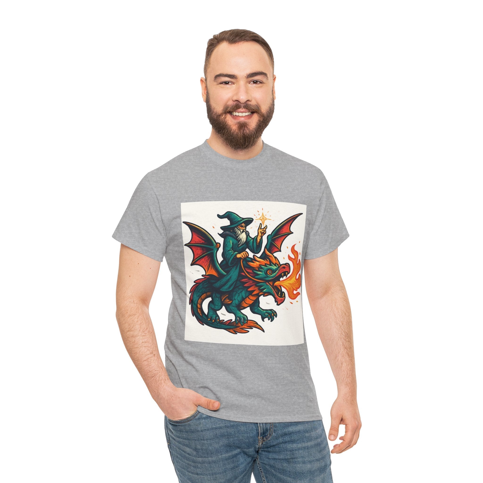 Whimsical Dragon Rider Tee | Unisex Heavy Cotton Shirt, Fantasy Apparel, Dungeons & Dragons Shirt, Unique Gift, Magical Tee - Doylestreasures