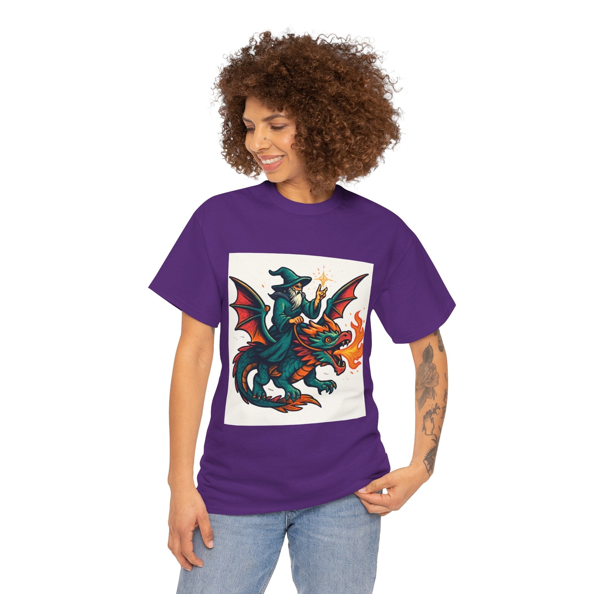 Whimsical Dragon Rider Tee | Unisex Heavy Cotton Shirt, Fantasy Apparel, Dungeons & Dragons Shirt, Unique Gift, Magical Tee - Doylestreasures