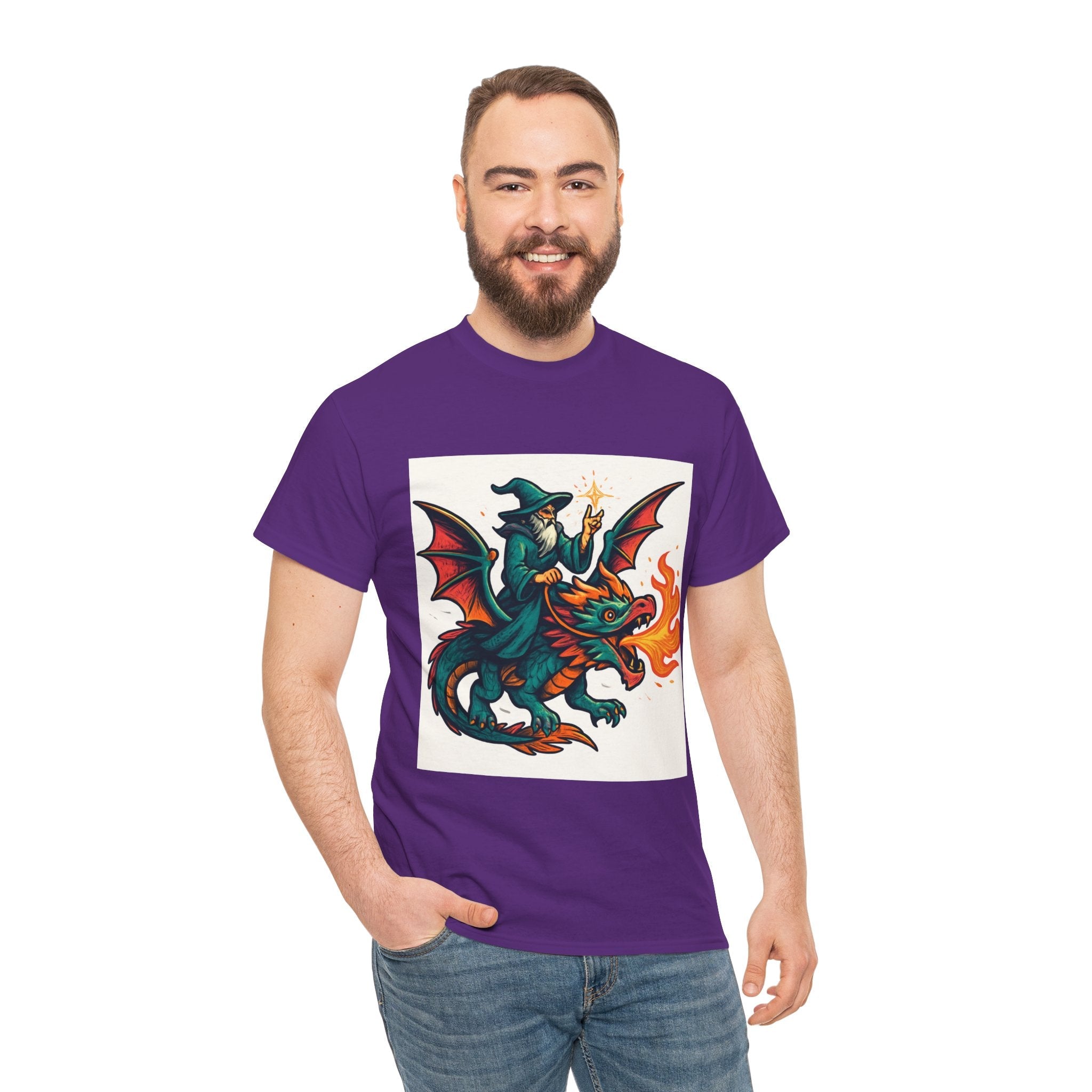 Whimsical Dragon Rider Tee | Unisex Heavy Cotton Shirt, Fantasy Apparel, Dungeons & Dragons Shirt, Unique Gift, Magical Tee - Doylestreasures