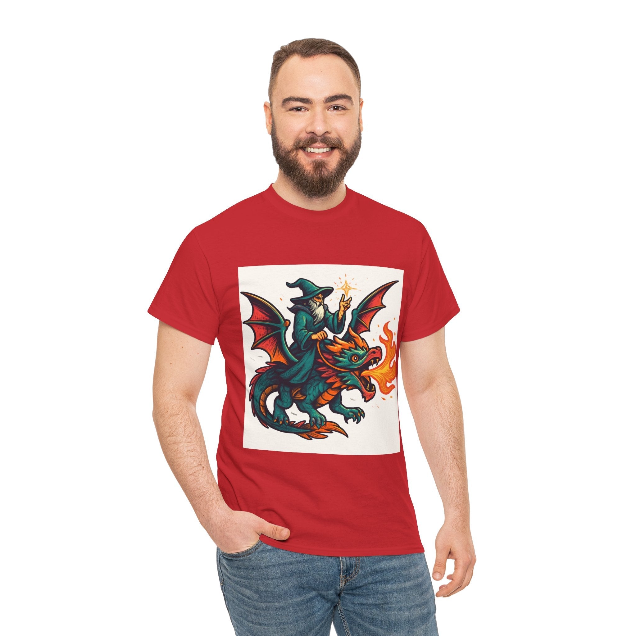 Whimsical Dragon Rider Tee | Unisex Heavy Cotton Shirt, Fantasy Apparel, Dungeons & Dragons Shirt, Unique Gift, Magical Tee - Doylestreasures