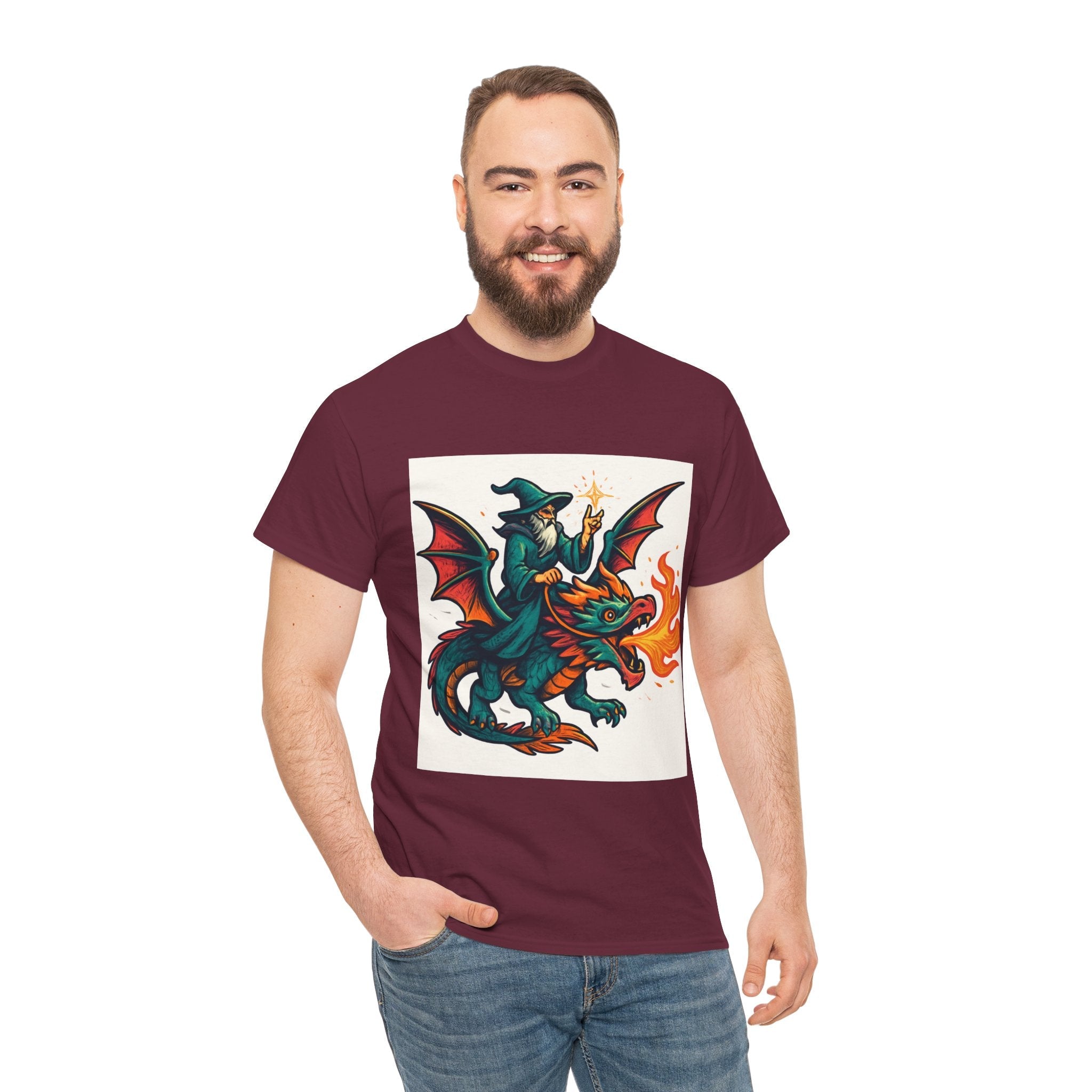 Whimsical Dragon Rider Tee | Unisex Heavy Cotton Shirt, Fantasy Apparel, Dungeons & Dragons Shirt, Unique Gift, Magical Tee - Doylestreasures