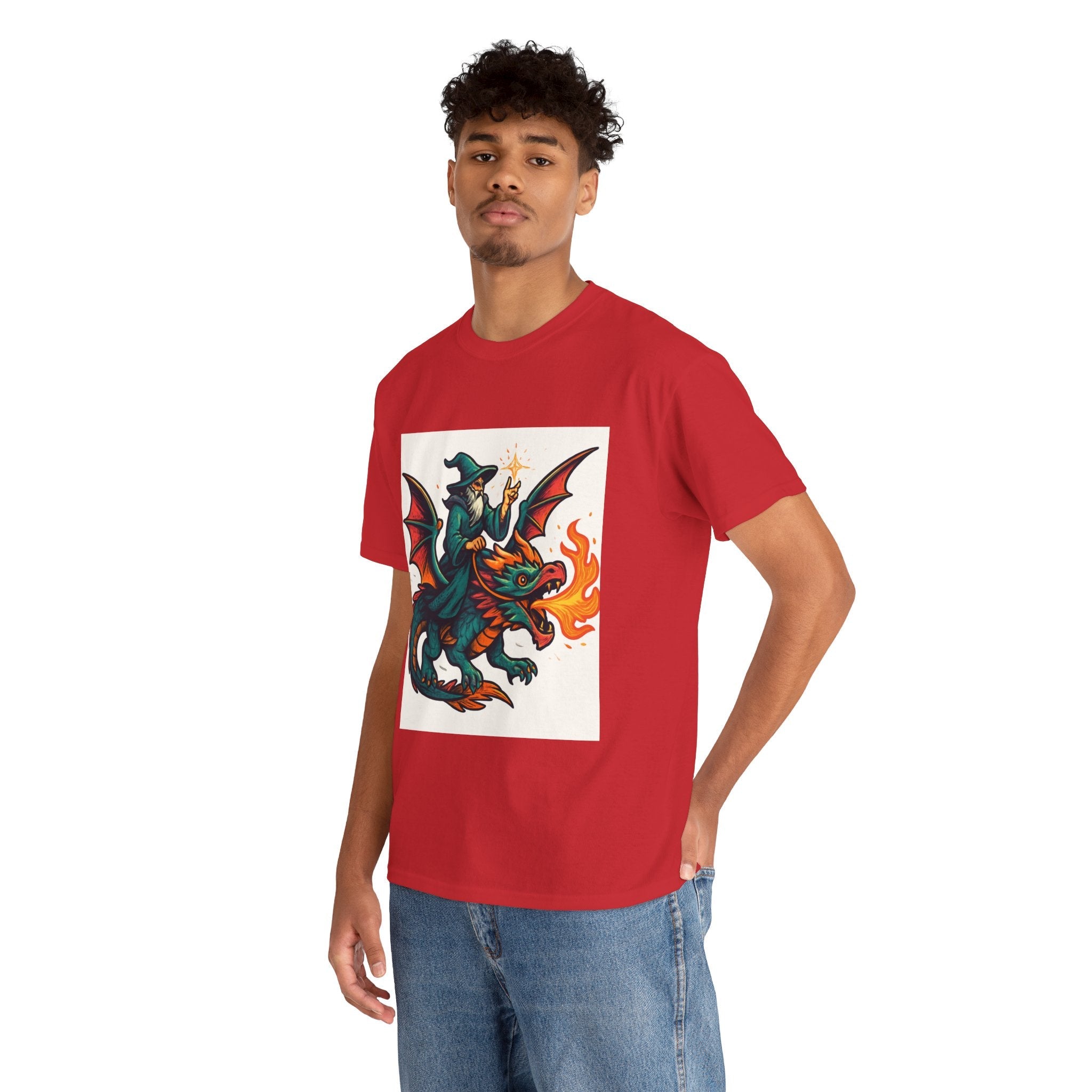 Whimsical Dragon Rider Tee | Unisex Heavy Cotton Shirt, Fantasy Apparel, Dungeons & Dragons Shirt, Unique Gift, Magical Tee - Doylestreasures