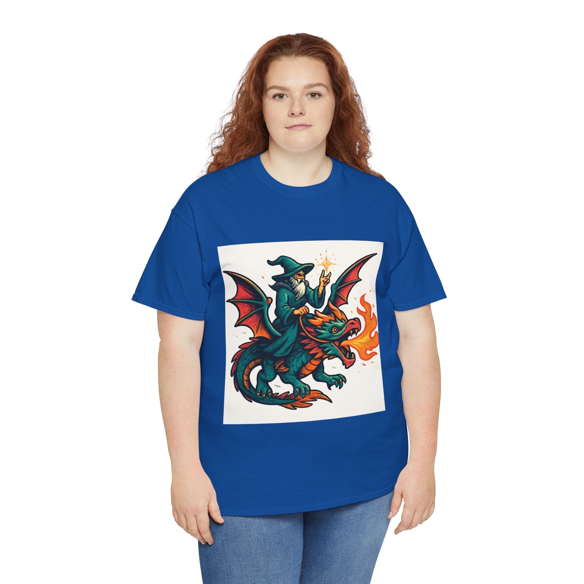 Whimsical Dragon Rider Tee | Unisex Heavy Cotton Shirt, Fantasy Apparel, Dungeons & Dragons Shirt, Unique Gift, Magical Tee - Doylestreasures